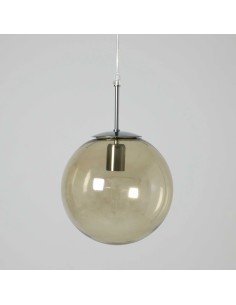 vintage ceiling lamp with smoked glass ball and steel body with shiny chrome finish