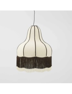 lámpara colgante de techo estilo vintage con pantalla de tela e hilos color chocolate y beige 2