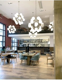 large format vintage pendant ceiling lamp with several glass balls in opal white style finish 2