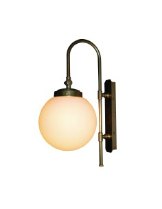 aplique de pared vintage en latón envejecido y bola de cristal blanco opal 2