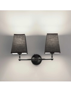 Vintage wall sconce with two black fabric lampshades -...