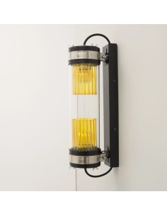 vintage wall light with two striped amber tubes 2