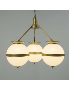 vintage style ceiling pendant lamps with opal white glass balls and brass effect finishes