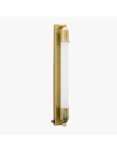 Indoor wall sconces with a vertical metal structure in elegant artisan finish aged brass effect