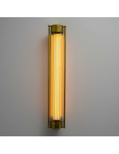 wall light with two metal rods in aged brass effect finish 2
