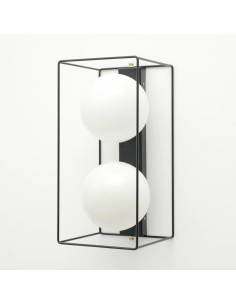 wall light with two glass balls on a vertical strip