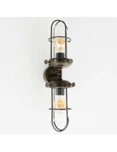 vintage navy style wall light with various finishes and two transparent glass lampshades