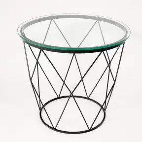 Vintage glass circular table in matt black finish