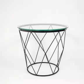 Vintage glass circular table in matt black finish 2