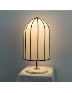 Vintage table lamp with marble or brass base and fabric...