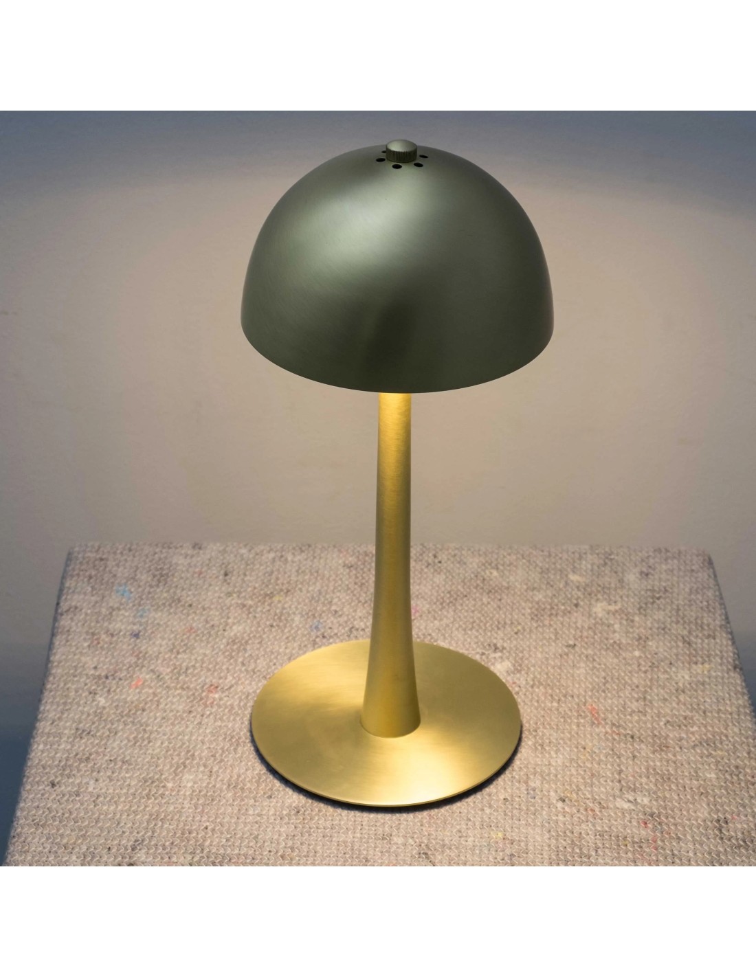 lámpara de mesa con cúpula y una batería autónoma con luz de LED regulable