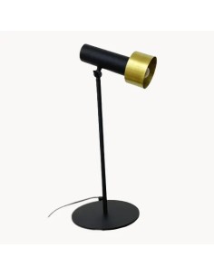 lámpara de mesa con foco lector negro mate con un detalle en efecto latón envejecido.