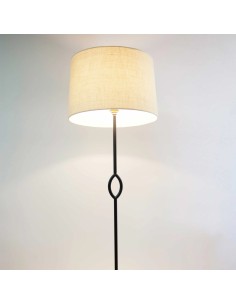 Vintage floor lamp with vintage light shade in toasted linen coloured fabric