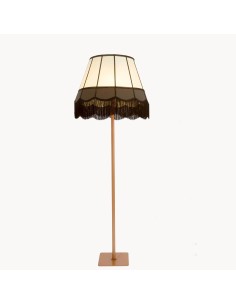 Lámpara de pie vintage Heidy con pantalla de chims beige y ribete color chocolate de luz vintage