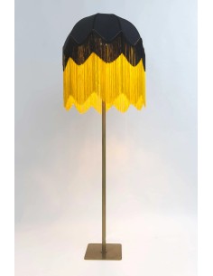 lampara de salon de pie con cupula y flecos pantalla textil 2