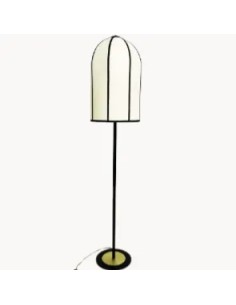 Vintage floor lamp in matt black finish and white linen dome with black trim by Luz Vintage