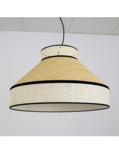 beige linen and raffia fabric lampshade Vintage pendant... 2