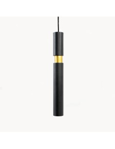 cylindrical pendant lamp in matte black and gold finish