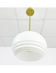 vintage indoor glass ceiling lamp composed of a golden stem in an aged brass finish 2