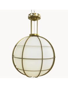 lámpara colgante ideal y elegante con estructura metálica en diferentes acabados y una bola de cristal blanca opal