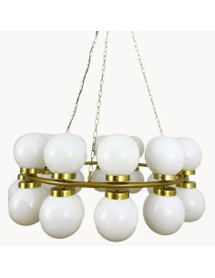 vintage ceiling lamp with opal white glass balls and brass effect metal structure