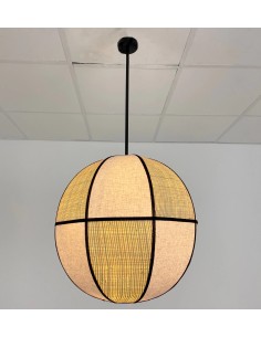 Vintage ceiling lamp raffia and beige linen lampshade -... 2