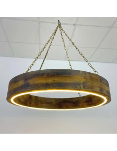 circular ceiling lamps suspended by a chain in elegant aged brass effect