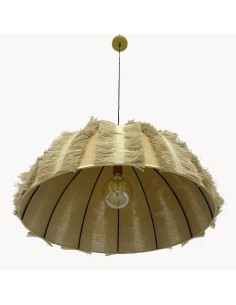 lámpara de luz vintage con pantalla de tela de tejido de fibras naturales en color marrón claro