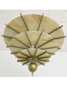 Vintage hanging ceiling lamp with warm light bulbs on each platform 2