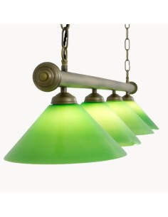 Lámpara de techo colgante con cuatro tulipas de cristal verde de luz vintage
