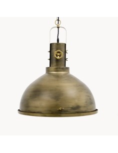 lámpara de techo vintage con suspensión hecha mediante una cadena y un cable textil trenzado