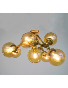 Vintage design ceiling lamp manufactured with a metal structure in antique brass finish. 2
