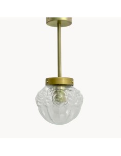 Lámpara colgante de techo con tulipa de cristal en forma de piña y soporte de metal latón envejecido de luz vintage