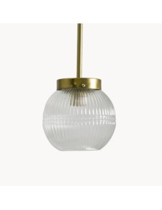 lámpara de techo vintage con cristal transparente rayado y latón envejecido.