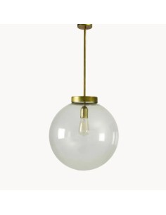 lámpara colgante vintage bola de cristal transparente de distintas medidas pero con cuerpo en acabado en latón envejecido