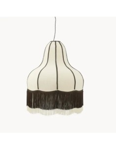 ceiling lamp with burlap fabric finish with double fringes in chocolate and beige color