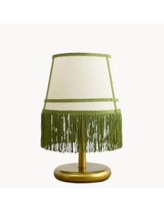 lámpara de mesa con flecos verdes