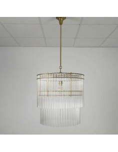 ceiling lamp with glass rods and body finished in aged brass 2