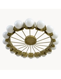 lámpara de techo con diferentes acabados y tamaños, con bolas de cristal blanco opal y estructura de metal