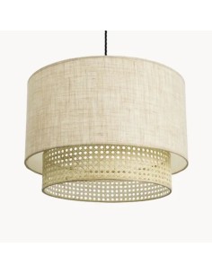 vintage style hanging lamp with two cylindrical fabric shades