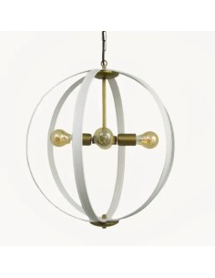pendant ceiling lamp with white metal strips in the shape of a sphere