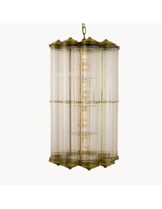 lámpara colgante estilo vintage con varillas de cristal y estructura metálica