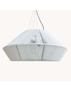 lámpara colgante vintage de gran formato con cuerda color blanco y armazón de metal