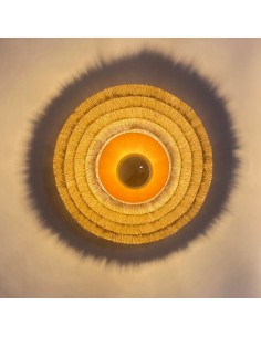 Aplique de pared de luz vintage redondo con flecos de tela y estructura metal 2