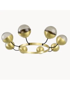 Vintage golden chandelier pendant lamp with glass balls -...