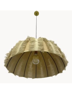 lámpara de luz vintage con pantalla de tela de tejido de fibras naturales en color marrón claro