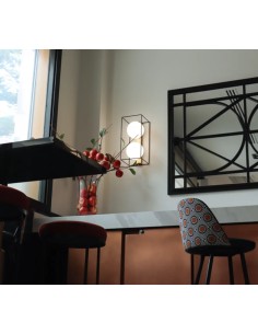 wall light with two glass balls on a vertical strip 2