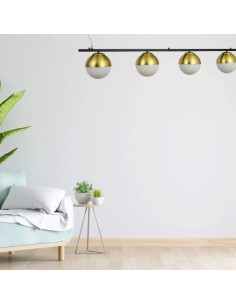 lámparas de techo regleta metálica que sujeta cuatro bolas de cristal 2