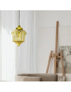 lámparas de techo vintage con una tulipa de cristal en ámbar con relieve 2