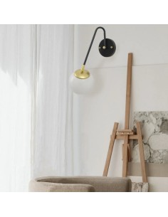 vintage wall light with glass lampshade in a matte white finish and a gold-plated support 2